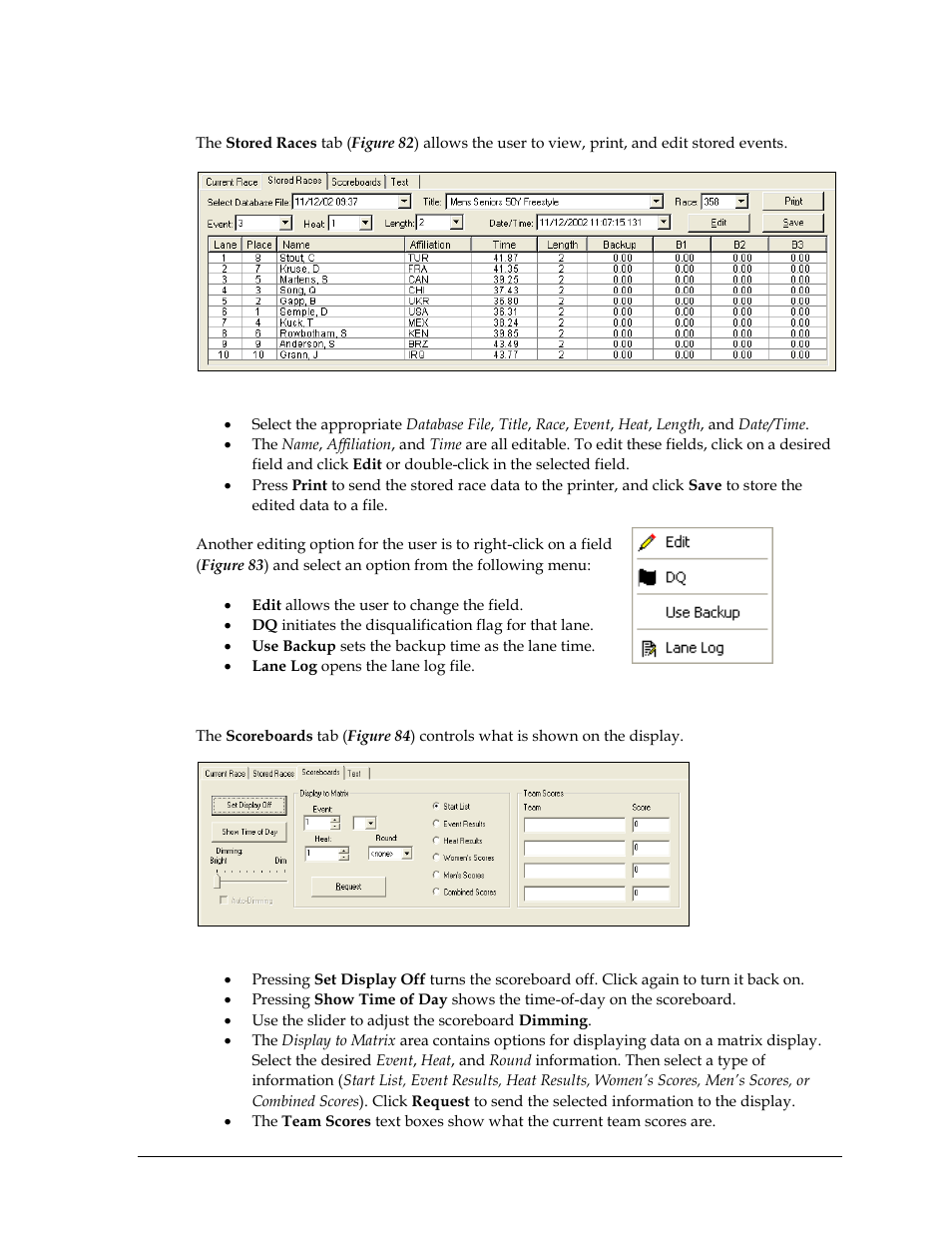 Stored races, Scoreboards | Daktronics OmniSport 2000 Timing Console User Manual | Page 91 / 316