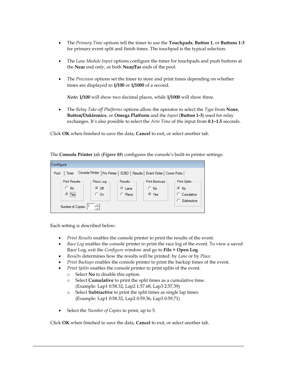 Console printer | Daktronics OmniSport 2000 Timing Console User Manual | Page 94 / 316