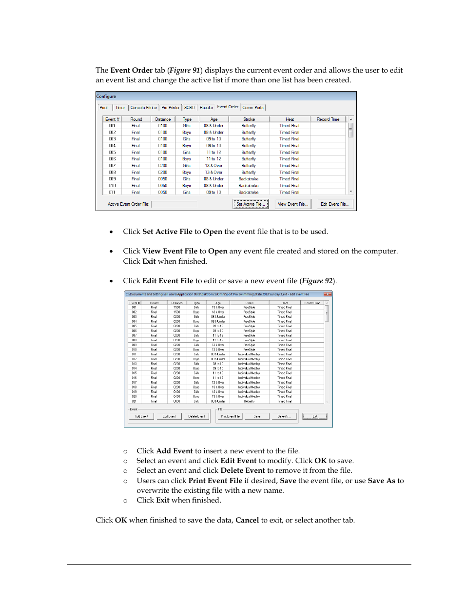 Event order | Daktronics OmniSport 2000 Timing Console User Manual | Page 97 / 316