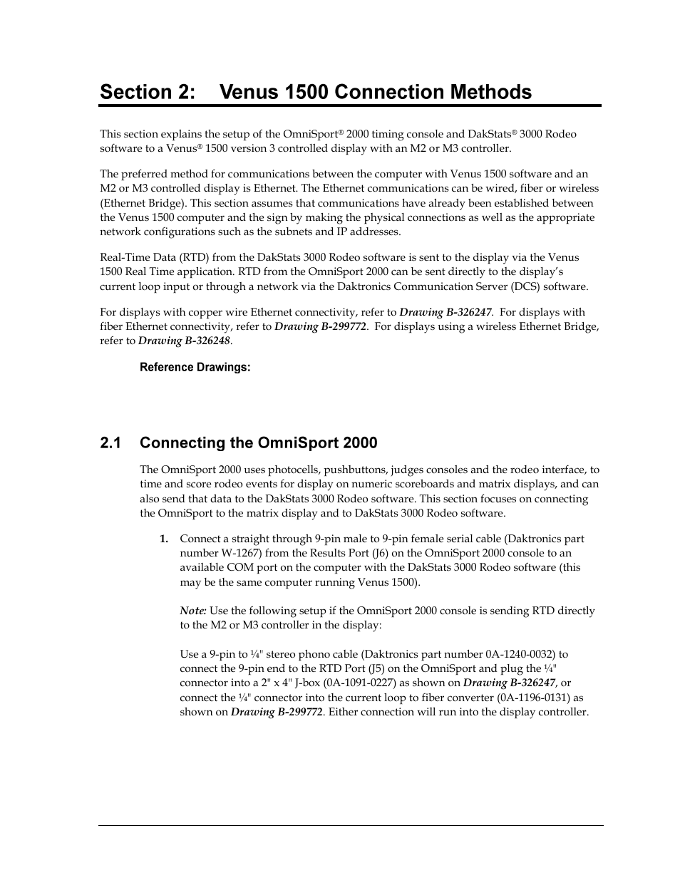 Venus 1500 connection methods, Connecting the omnisport 2000 | Daktronics Rodeo Interface with Daktronics Matrix Displays User Manual | Page 9 / 45