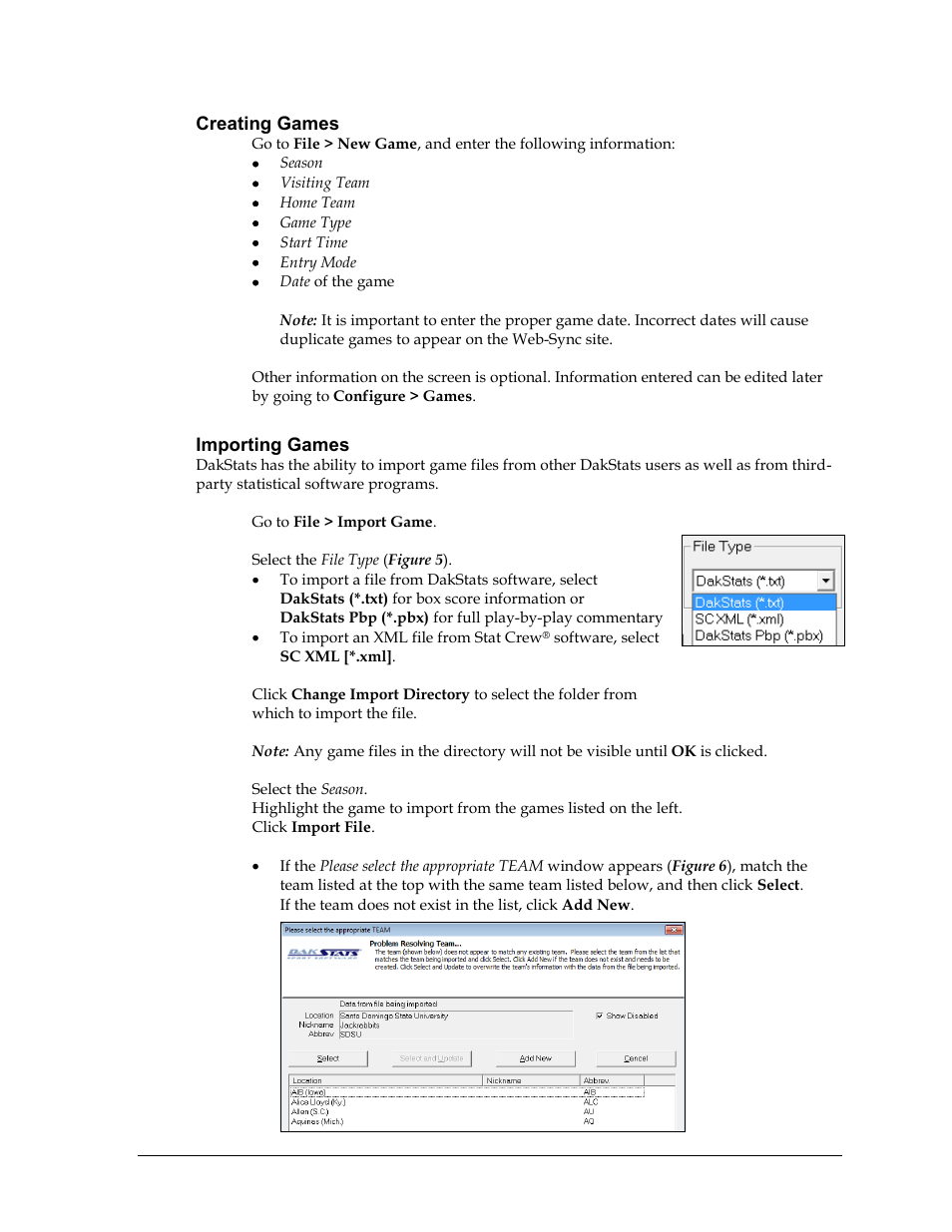 Creating games, Importing games | Daktronics School SID User Manual | Page 13 / 35