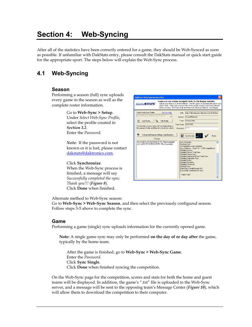 Section 4: web-syncing, 1 web-syncing, Season | Game, Section 4, Web-syncing | Daktronics School SID User Manual | Page 15 / 35