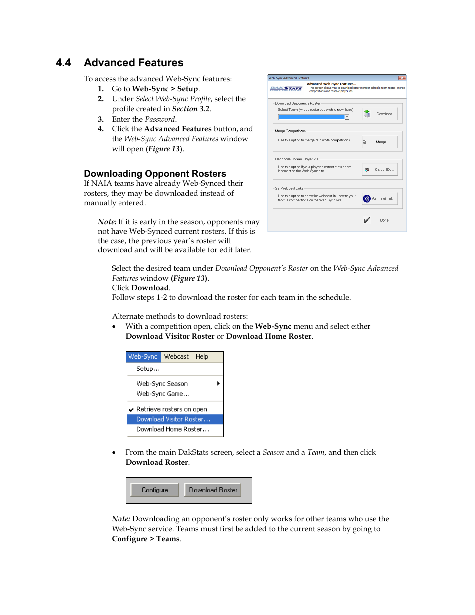 4 advanced features, Downloading opponent rosters, Advanced features | Daktronics School SID User Manual | Page 18 / 35