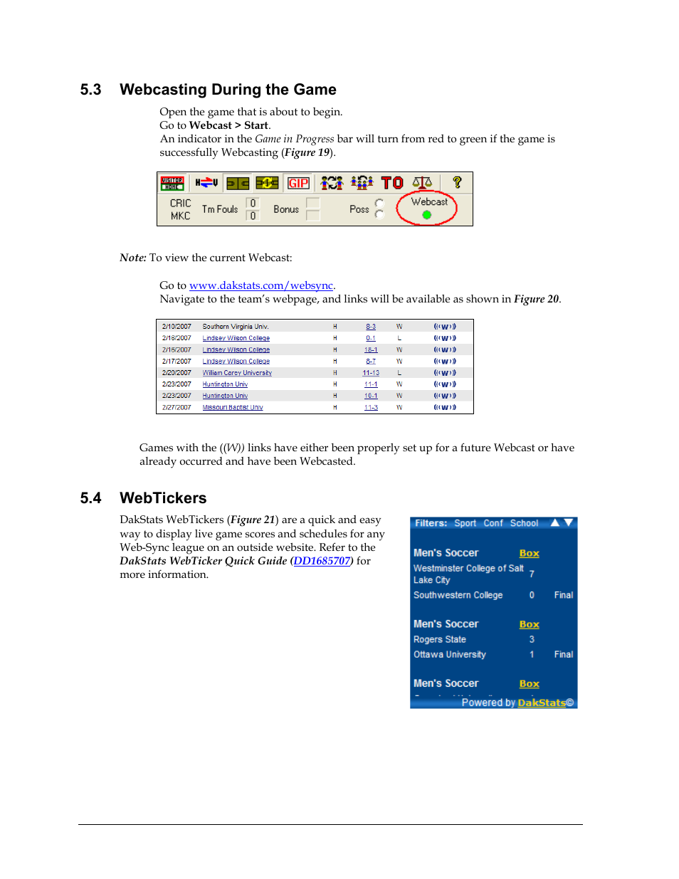 3 webcasting during the game, 4 webtickers, Webcasting during the game | Webtickers | Daktronics School SID User Manual | Page 24 / 35
