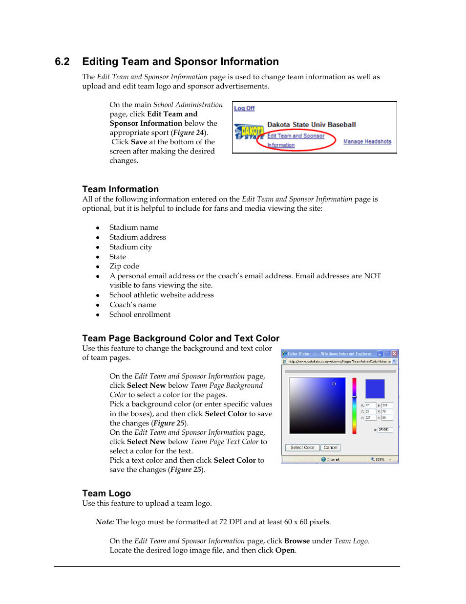2 editing team and sponsor information, Team information, Team logo | Editing team and sponsor information | Daktronics School SID User Manual | Page 26 / 35