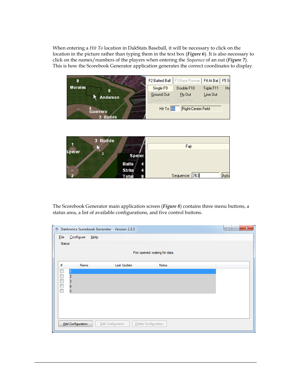 Entering hit to locations & sequences, 2 main application screen, Main application screen | Daktronics Scorebook User Manual | Page 10 / 19
