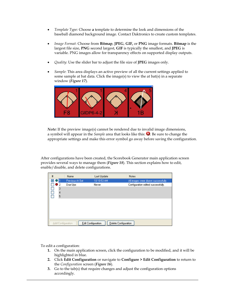 4 managing configurations, Editing configurations, Managing configurations | Daktronics Scorebook User Manual | Page 16 / 19