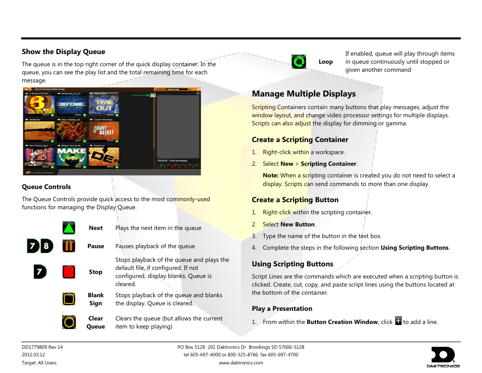 Show control system operation quick start guide, Manage multiple displays | Daktronics Show Control System User Manual | Page 5 / 7