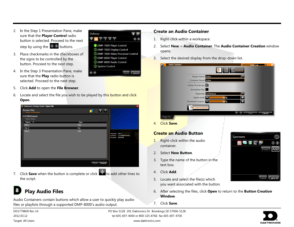 Show control system operation quick start guide, Play audio files | Daktronics Show Control System User Manual | Page 6 / 7