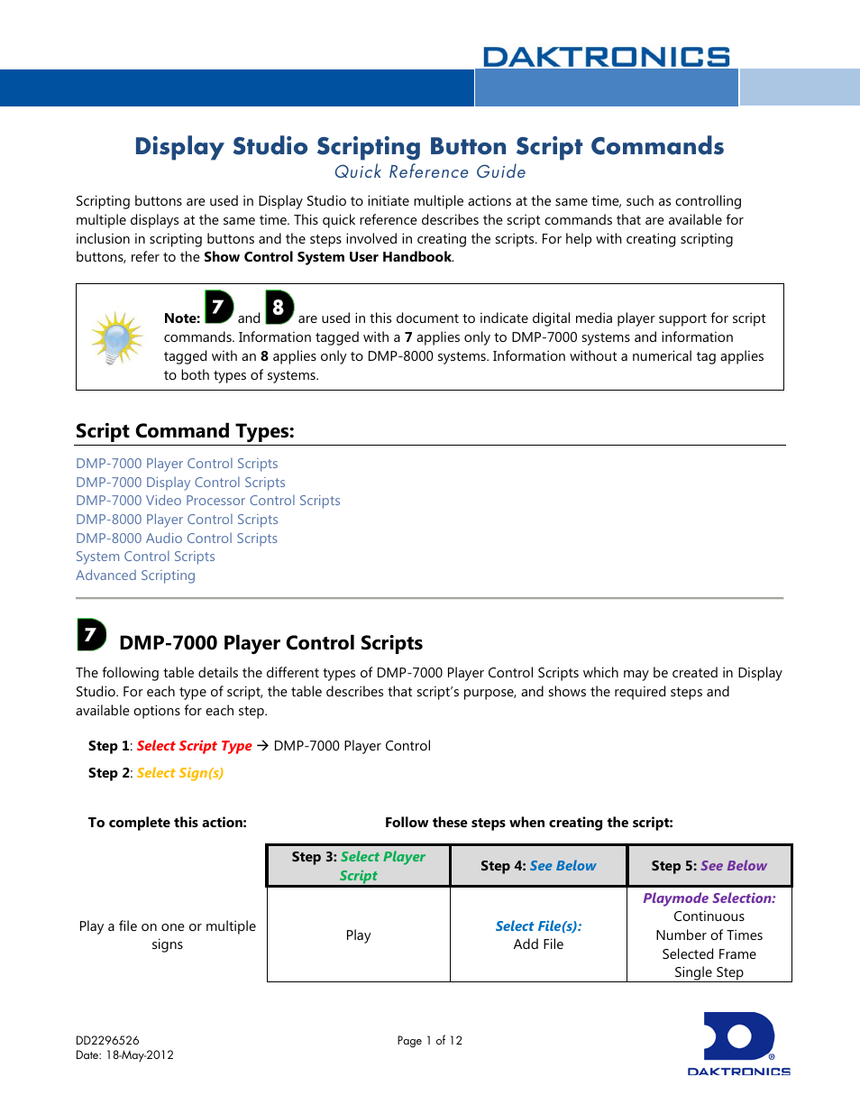 Daktronics Display Studio Scripting Button Script Commands User Manual | 12 pages