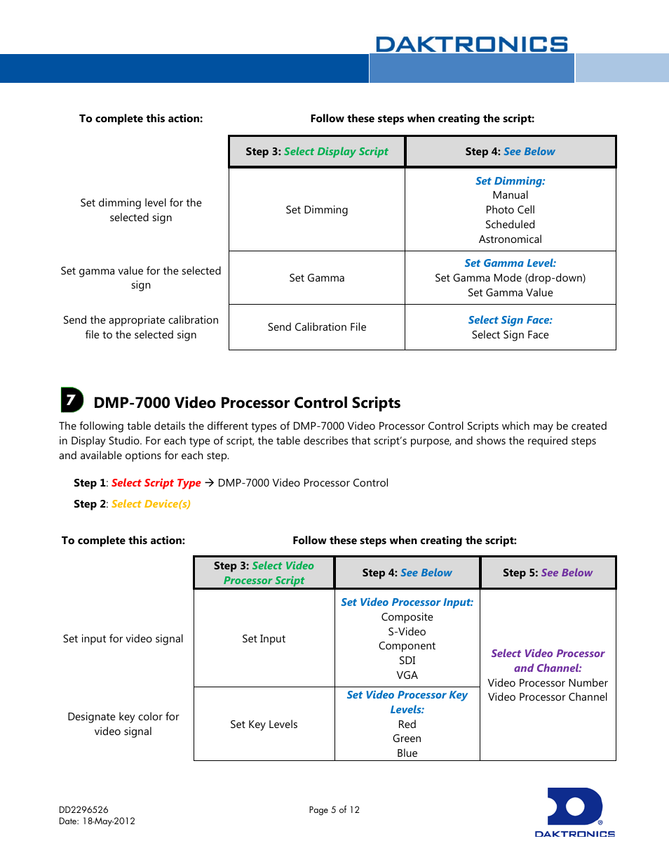 Dmp-7000 video processor control scripts | Daktronics Display Studio Scripting Button Script Commands User Manual | Page 5 / 12