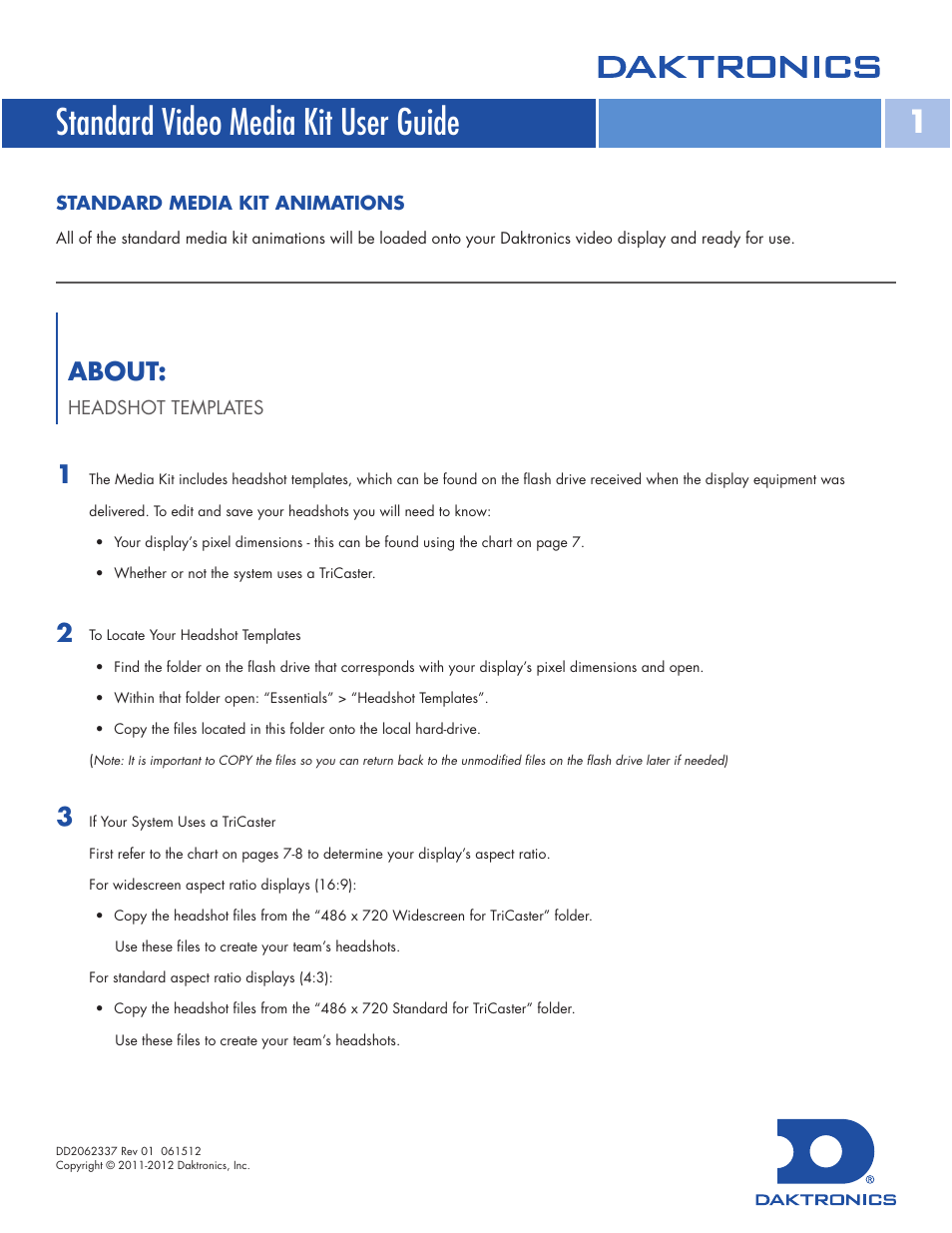 Daktronics Standard Video Media Kit User Manual | 8 pages