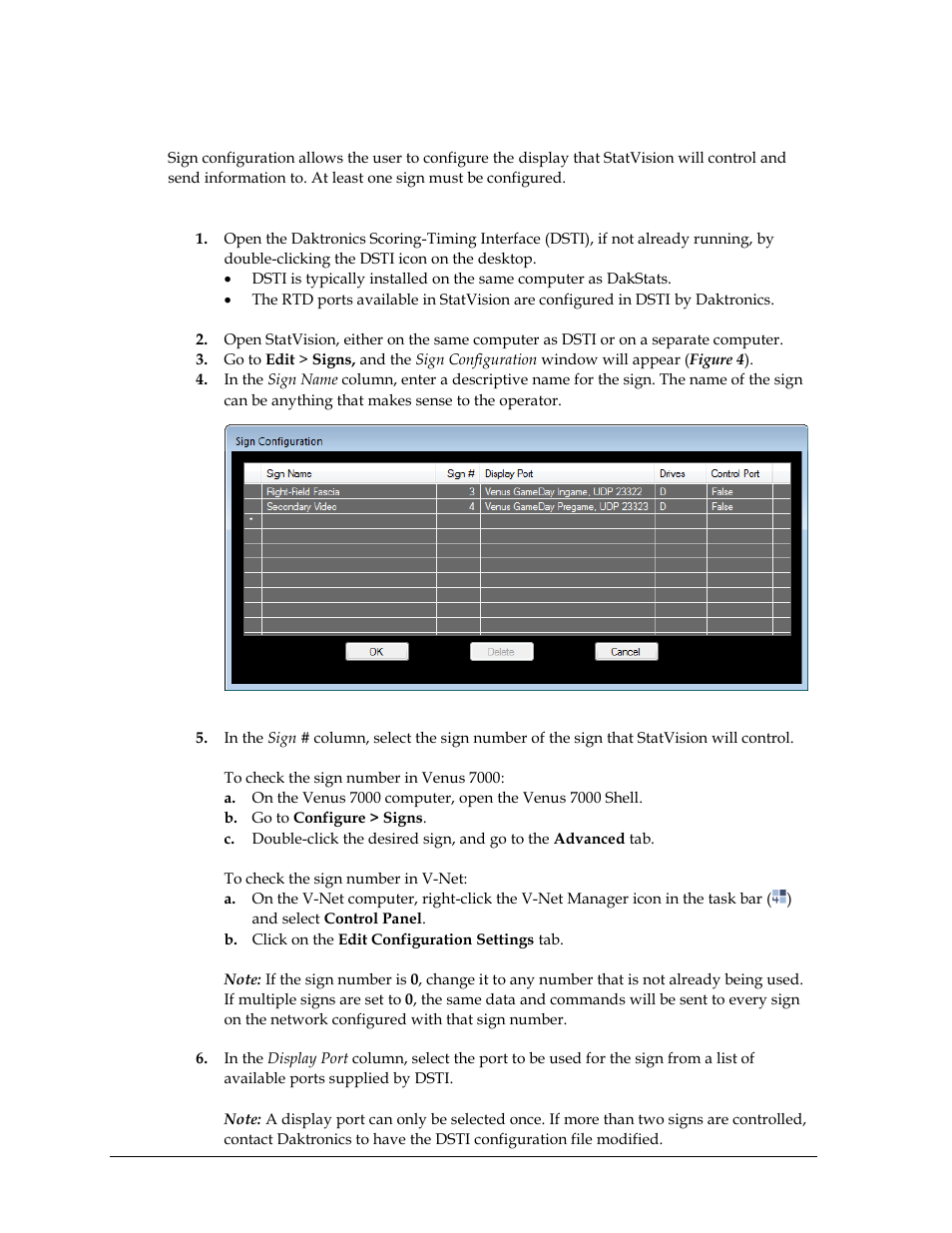 3 set up signs, Configuring signs, Set up signs | Daktronics StatVision for Baseball User Manual | Page 12 / 47