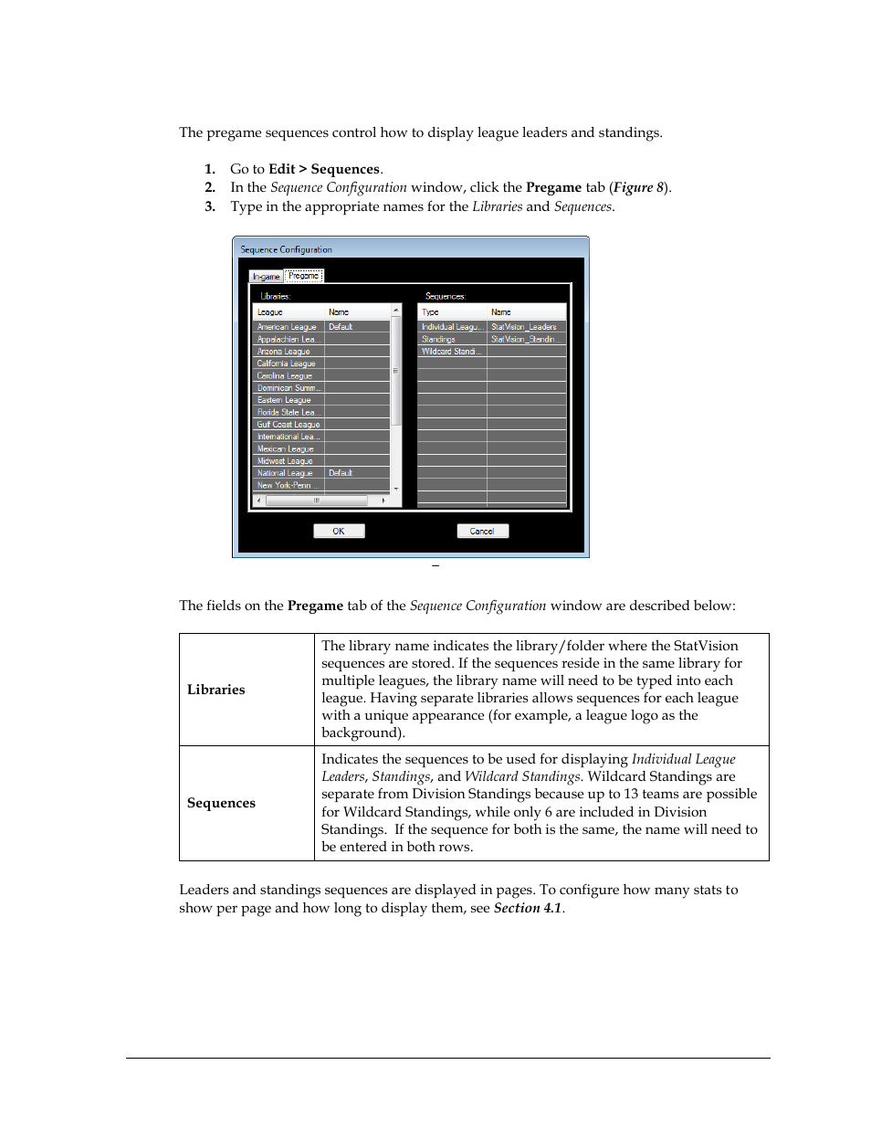 Setting up pregame sequences | Daktronics StatVision for Baseball User Manual | Page 15 / 47
