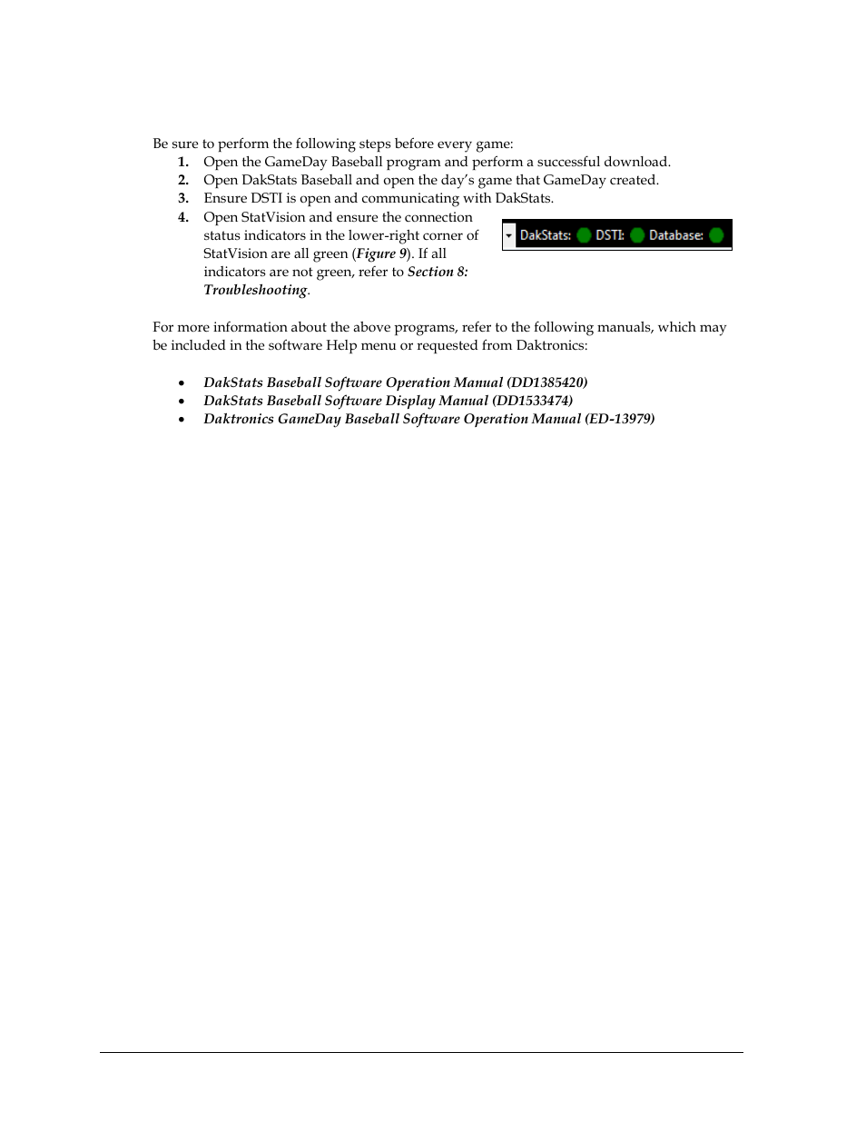 5 game day setup, Game day setup | Daktronics StatVision for Baseball User Manual | Page 16 / 47