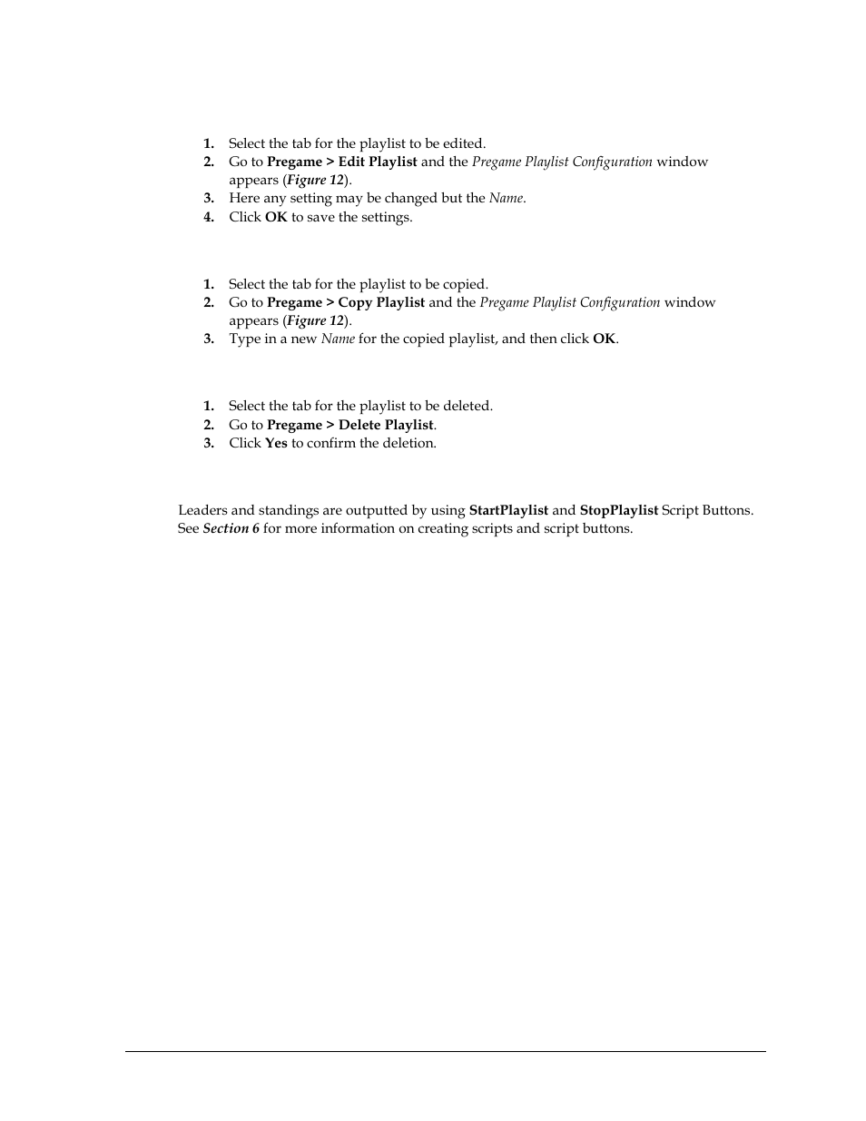4 editing playlists, 5 copying playlists, 6 deleting playlists | 7 outputting playlists, Editing playlists, Copying playlists, Deleting playlists, Outputting playlists | Daktronics StatVision for Baseball User Manual | Page 21 / 47
