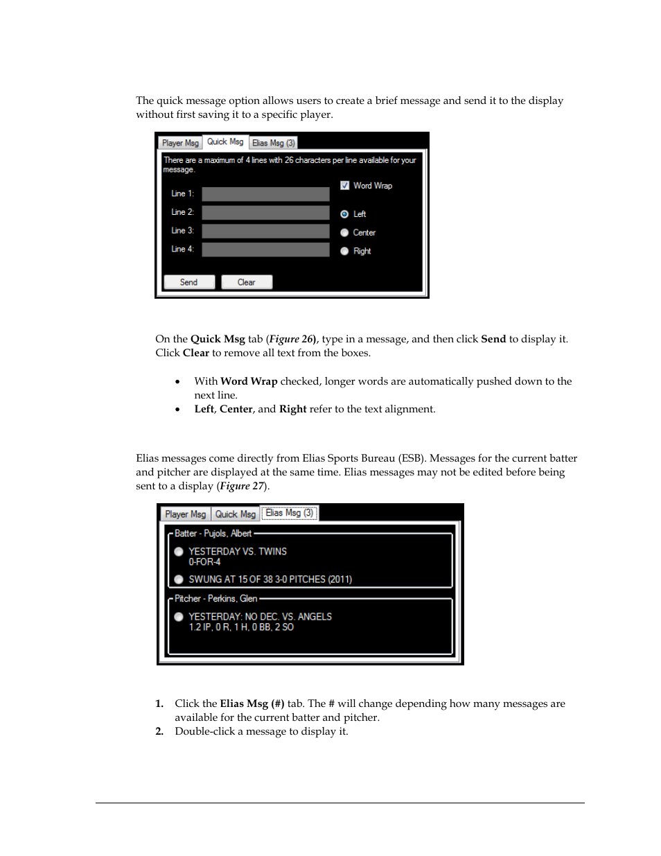 Quick messages, Elias messages | Daktronics StatVision for Baseball User Manual | Page 27 / 47