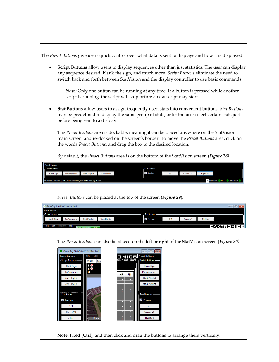 Section 6: preset buttons, Section 6, Preset buttons | Daktronics StatVision for Baseball User Manual | Page 29 / 47