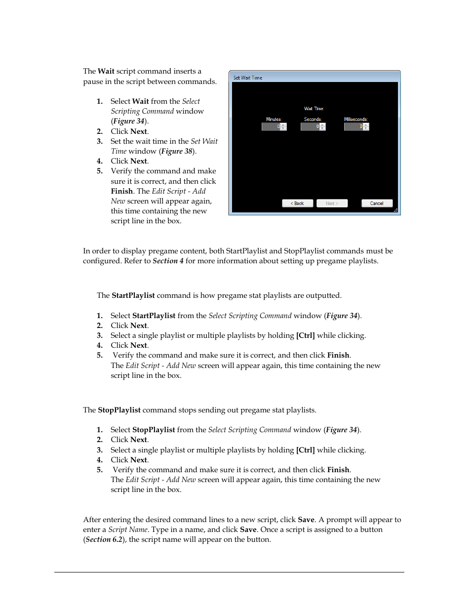 Wait, Startplaylist, Stopplaylist | Daktronics StatVision for Baseball User Manual | Page 34 / 47