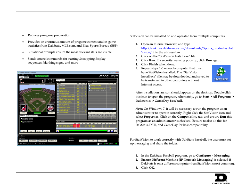 Daktronics StatVision for Baseball User Manual | 7 pages