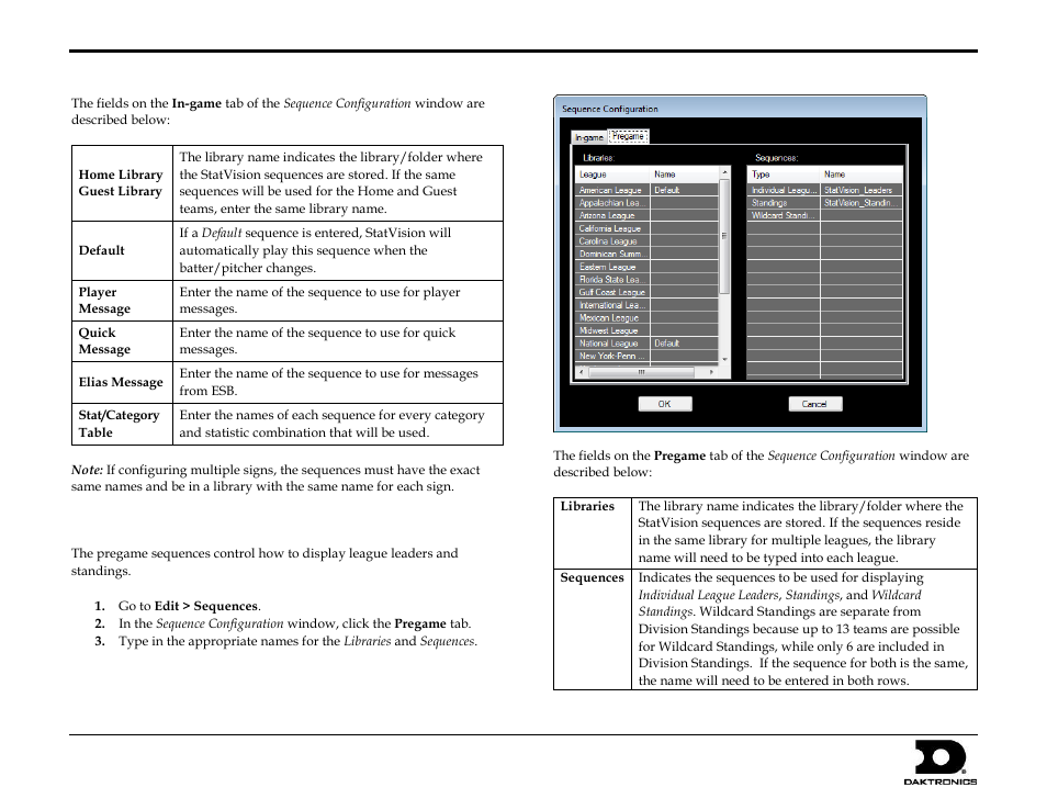 Setting up pregame sequences, Statvision for baseball quick start guide 4 of 7 | Daktronics StatVision for Baseball User Manual | Page 4 / 7