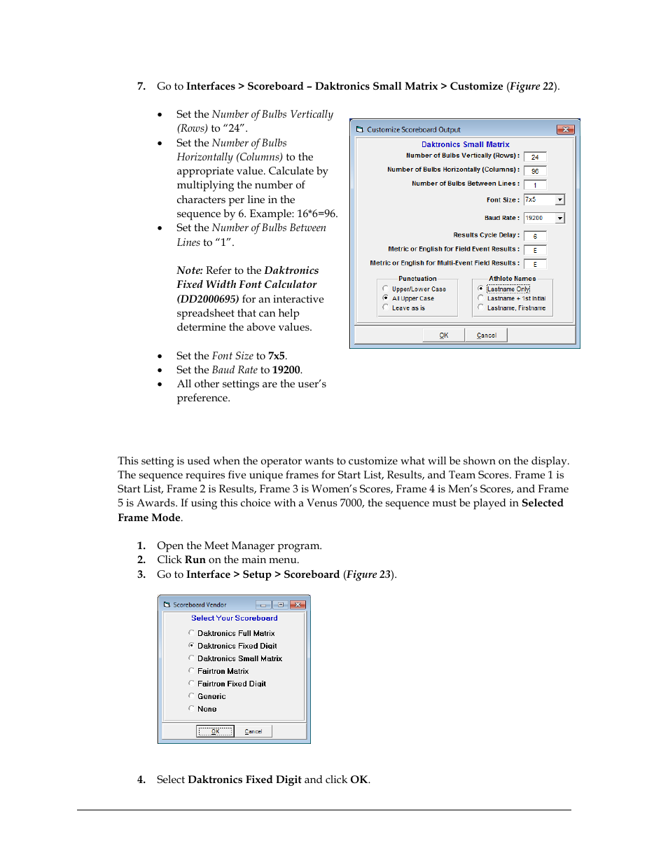 3 daktronics fixed digit setup, Daktronics fixed digit setup | Daktronics Track & Field Interfaces User Manual | Page 22 / 52