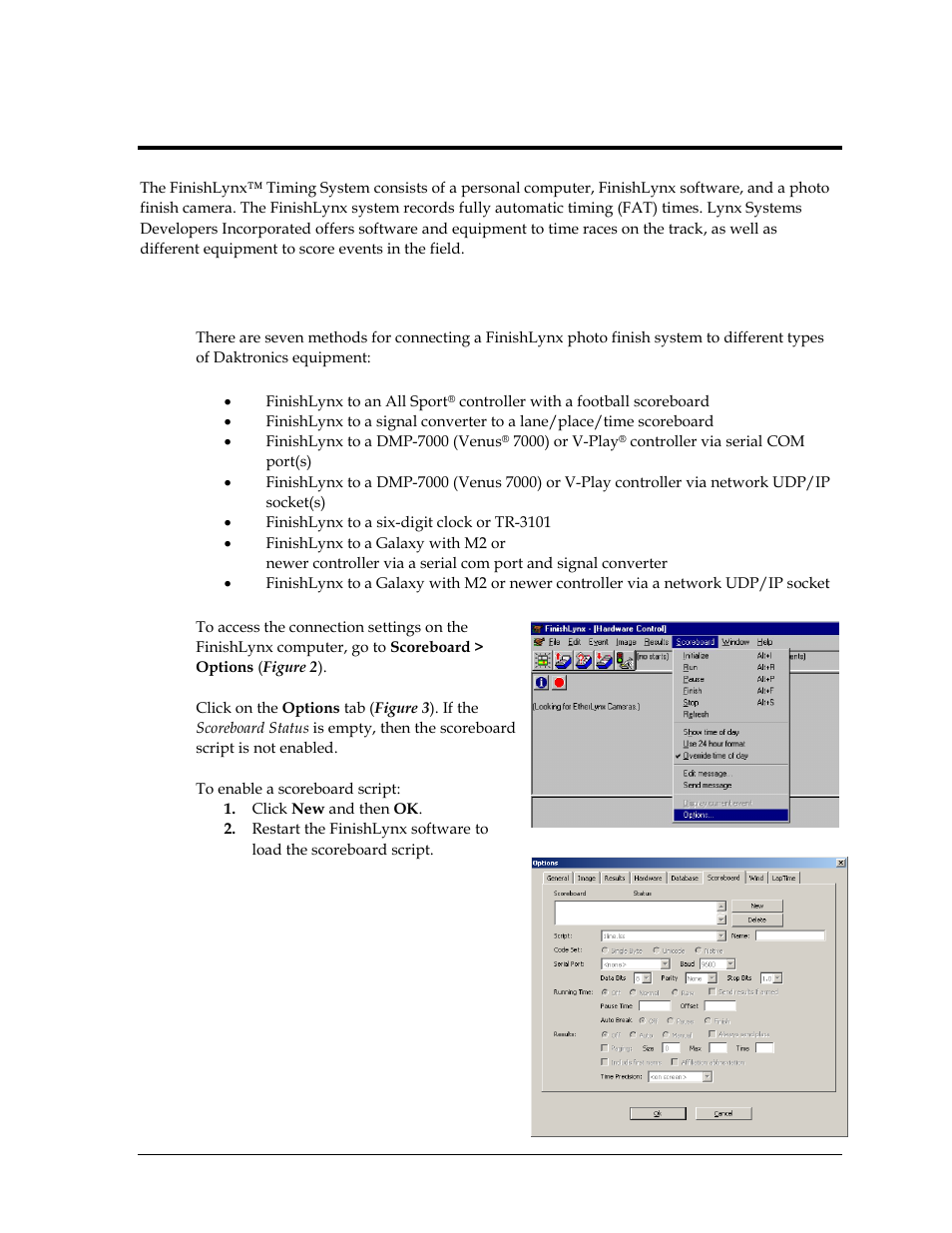 Section 2: finishlynx photo finish system, 1 connection methods, Section 2 | Finishlynx photo finish system, Connection methods | Daktronics Track & Field Interfaces User Manual | Page 9 / 52