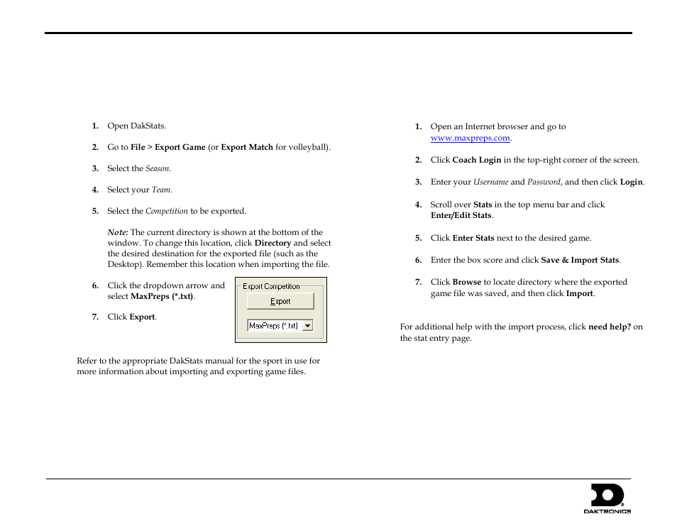 Daktronics Uploading Game Files to MaxPreps User Manual | 1 page