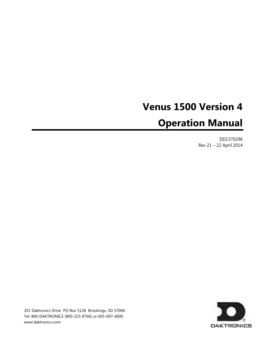 Daktronics Venus 1500 Version 4 User Manual | 254 pages