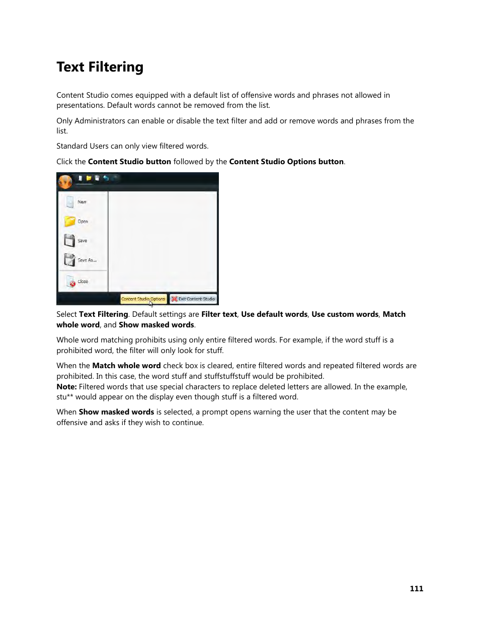 Text filtering | Daktronics Venus 1500 Version 4 User Manual | Page 121 / 254
