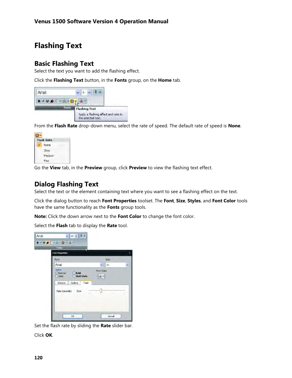 Flashing text, Basic flashing text, Dialog flashing text | Daktronics Venus 1500 Version 4 User Manual | Page 130 / 254