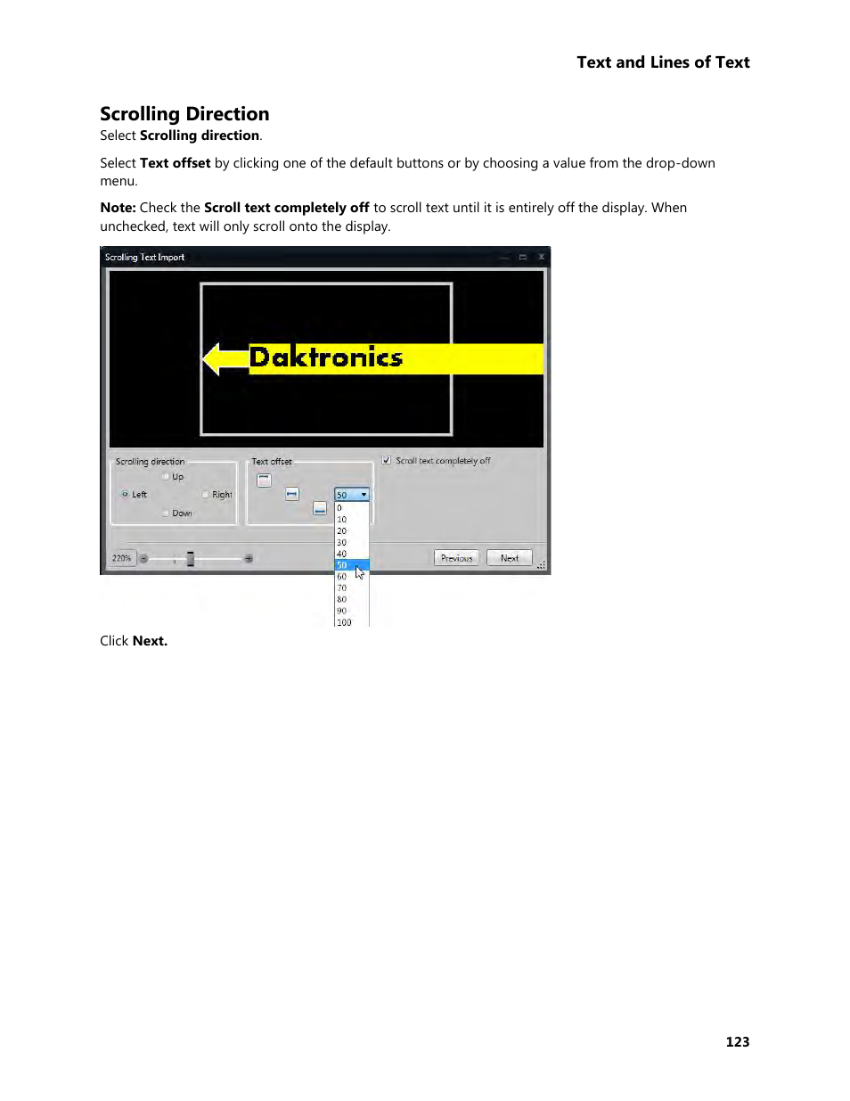 Scrolling direction | Daktronics Venus 1500 Version 4 User Manual | Page 133 / 254