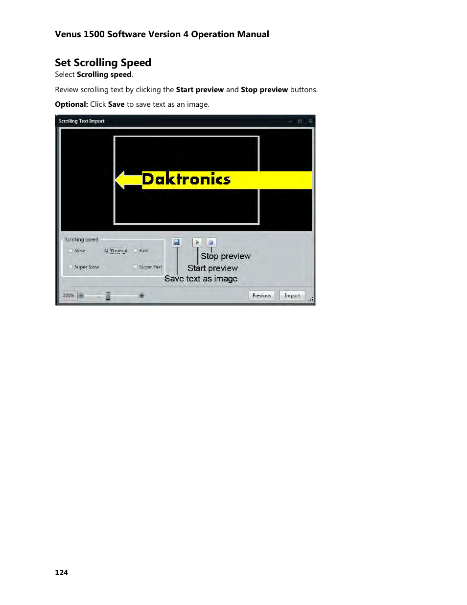 Set scrolling speed | Daktronics Venus 1500 Version 4 User Manual | Page 134 / 254