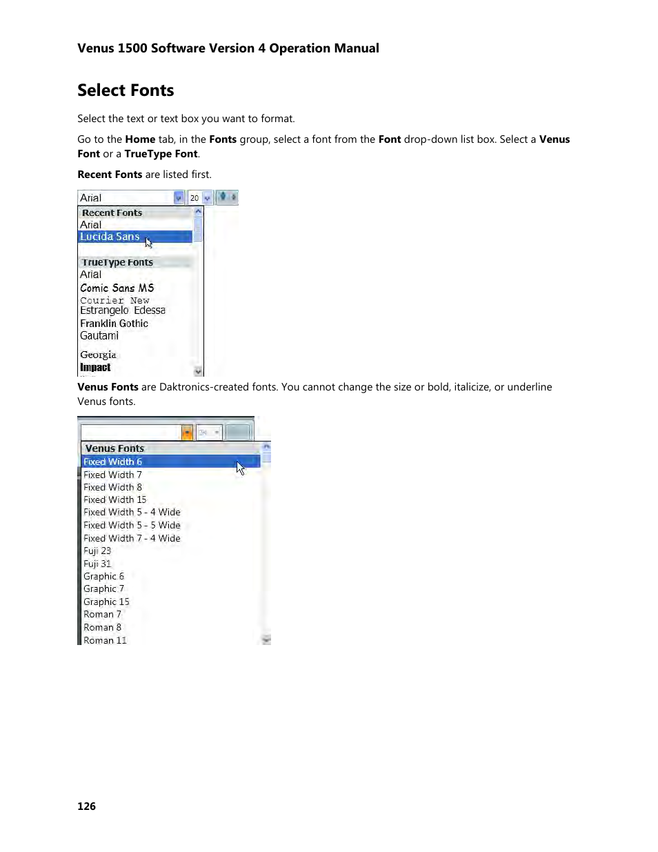 Select fonts | Daktronics Venus 1500 Version 4 User Manual | Page 136 / 254
