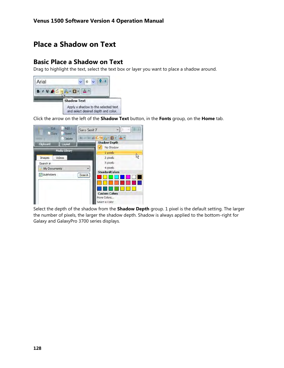 Place a shadow on text, Basic place a shadow on text | Daktronics Venus 1500 Version 4 User Manual | Page 138 / 254