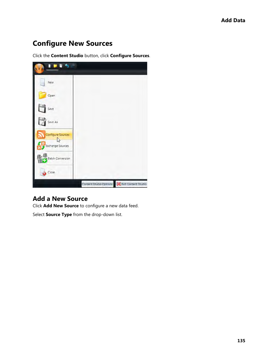 Configure new sources, Add a new source | Daktronics Venus 1500 Version 4 User Manual | Page 145 / 254