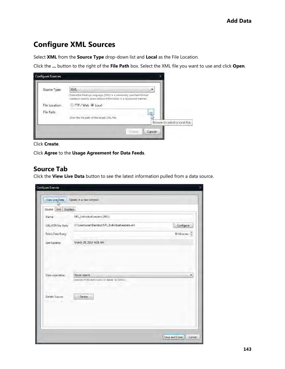 Configure xml sources, Source tab | Daktronics Venus 1500 Version 4 User Manual | Page 153 / 254