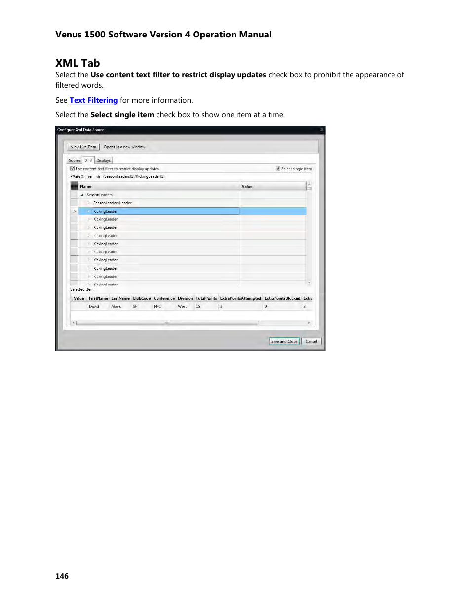Xml tab | Daktronics Venus 1500 Version 4 User Manual | Page 156 / 254