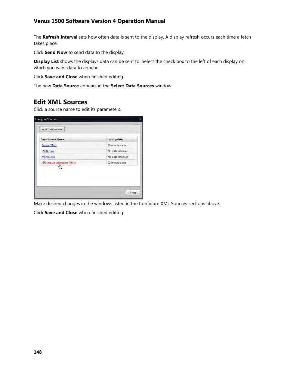 Edit xml sources | Daktronics Venus 1500 Version 4 User Manual | Page 158 / 254