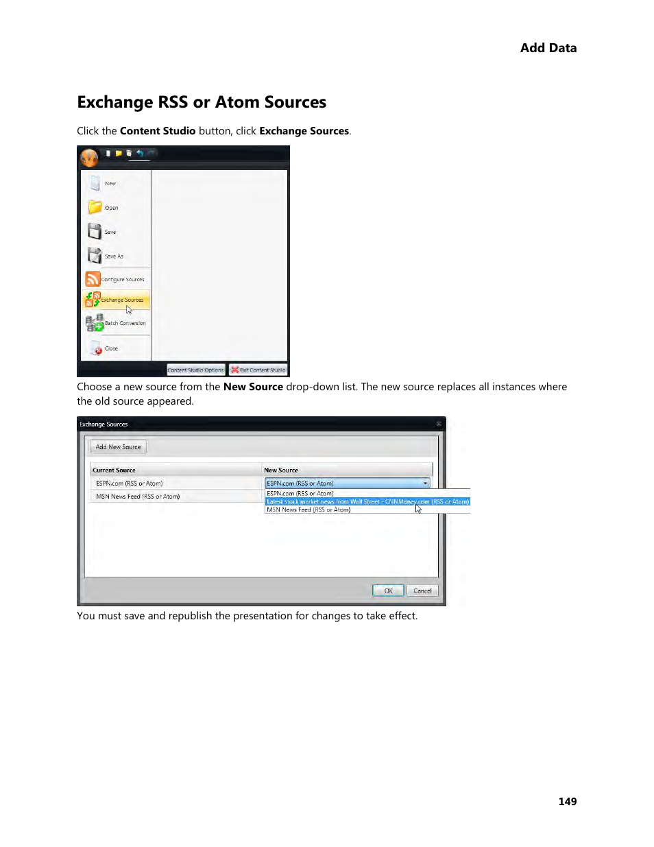 Exchange rss or atom sources | Daktronics Venus 1500 Version 4 User Manual | Page 159 / 254