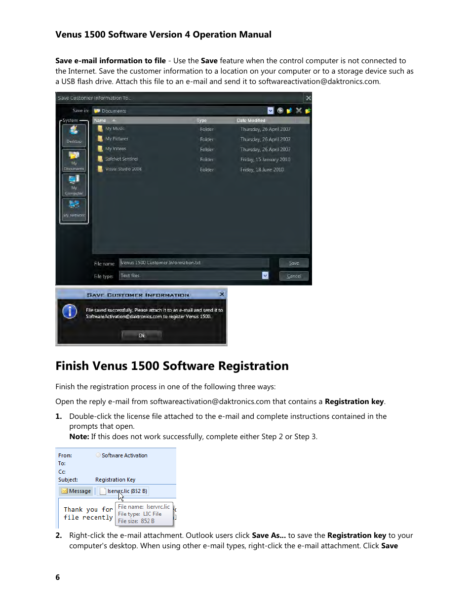 Finish venus 1500 software registration | Daktronics Venus 1500 Version 4 User Manual | Page 16 / 254