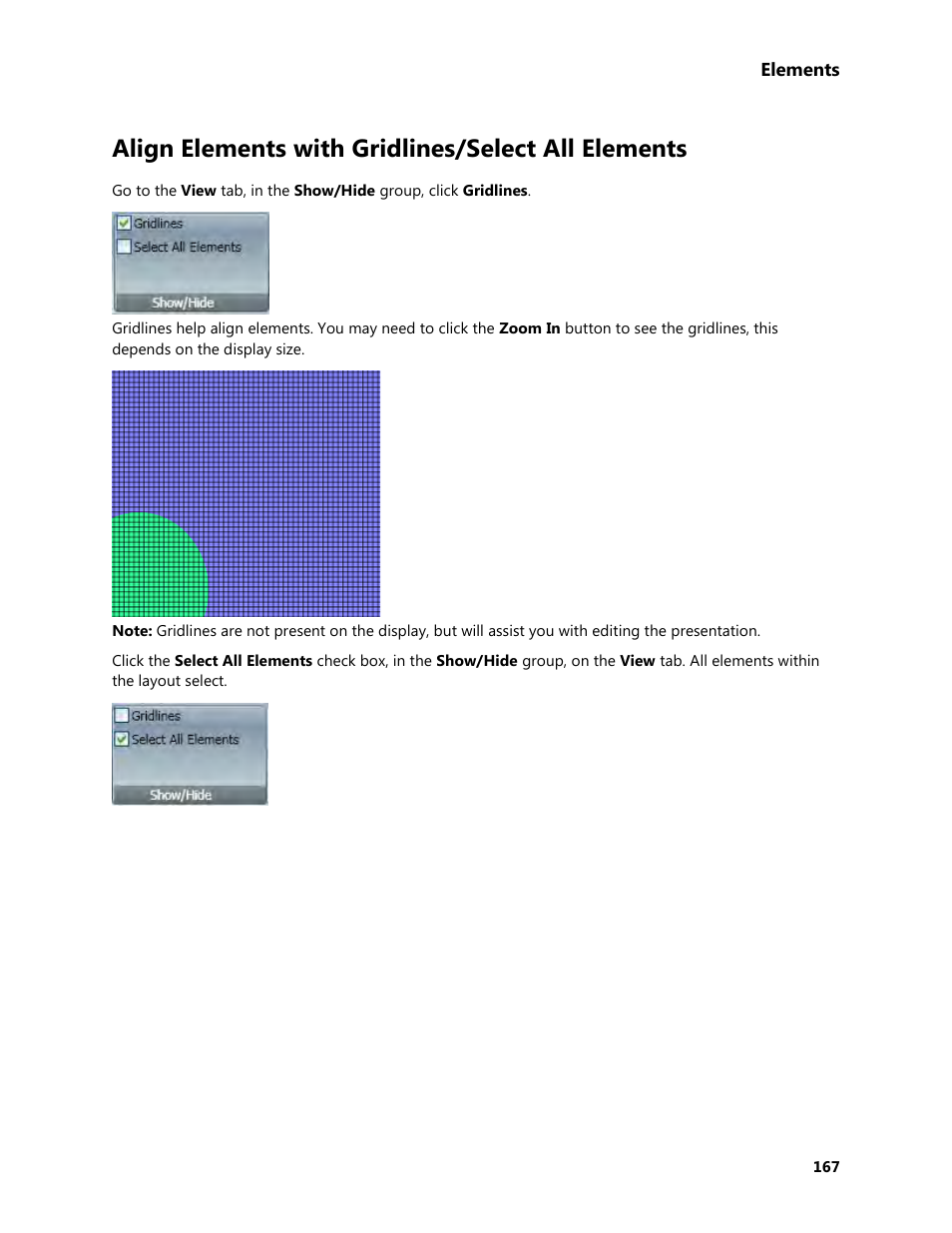 Align elements with gridlines/select all elements | Daktronics Venus 1500 Version 4 User Manual | Page 177 / 254