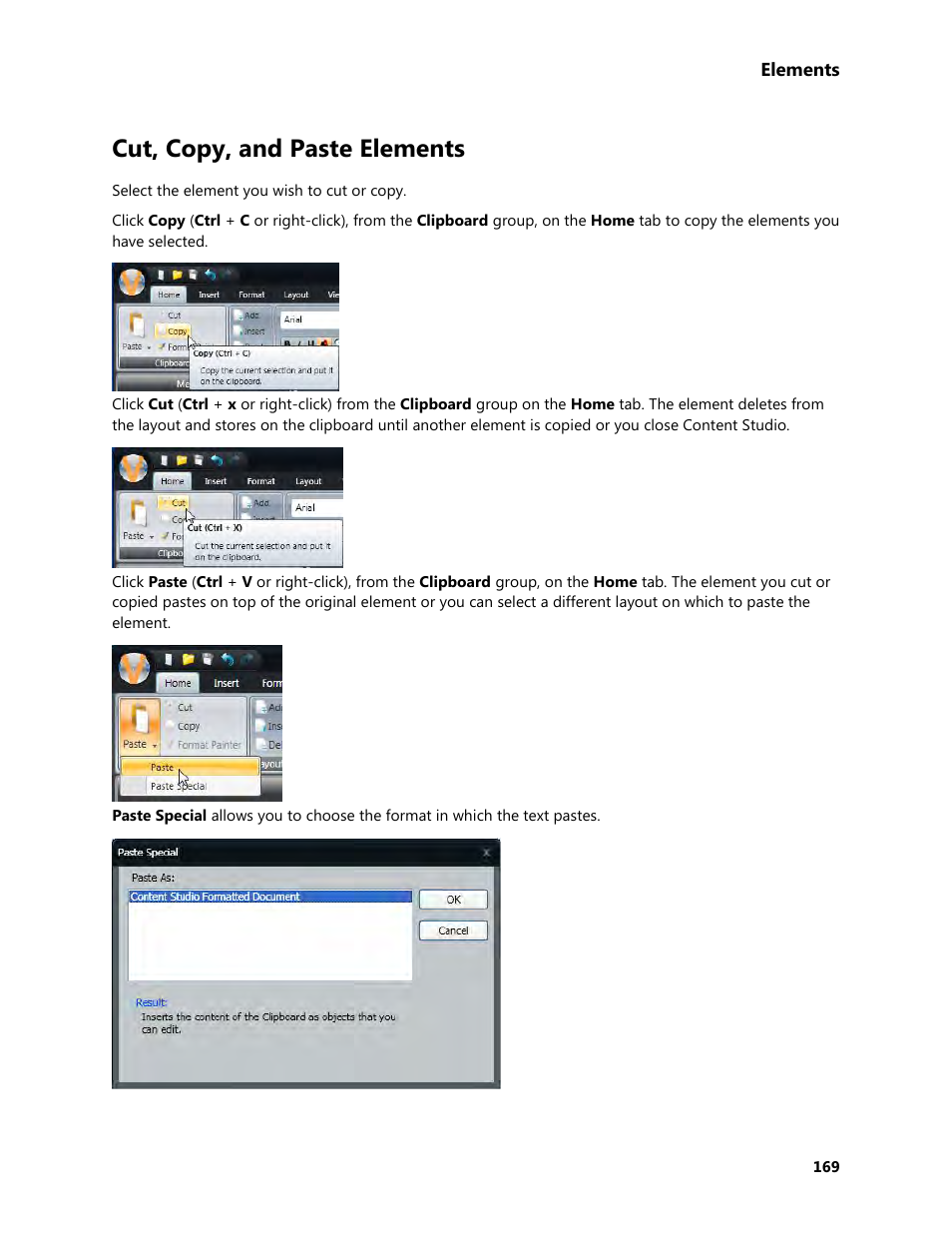 Cut, copy, and paste elements | Daktronics Venus 1500 Version 4 User Manual | Page 179 / 254