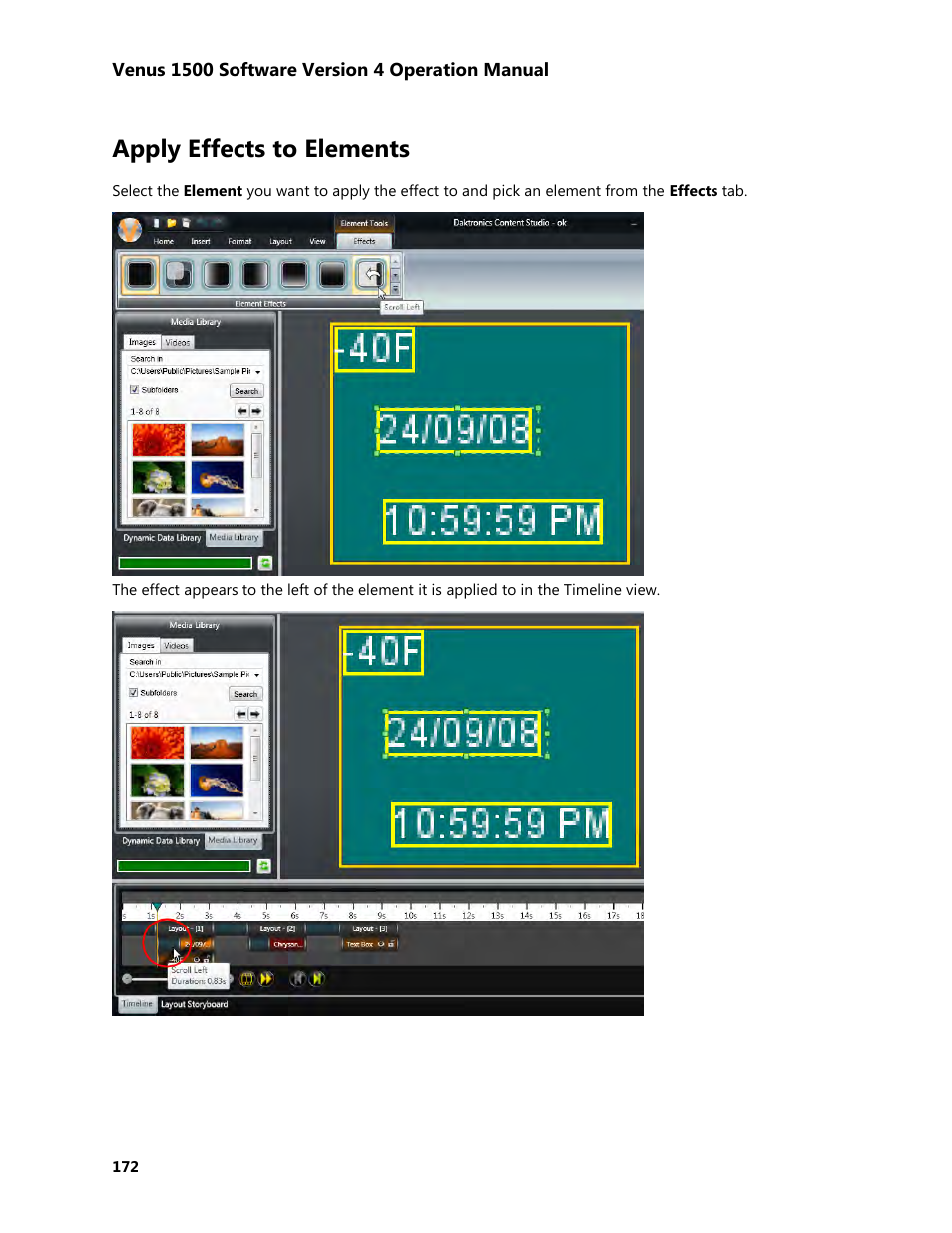 Apply effects to elements | Daktronics Venus 1500 Version 4 User Manual | Page 182 / 254
