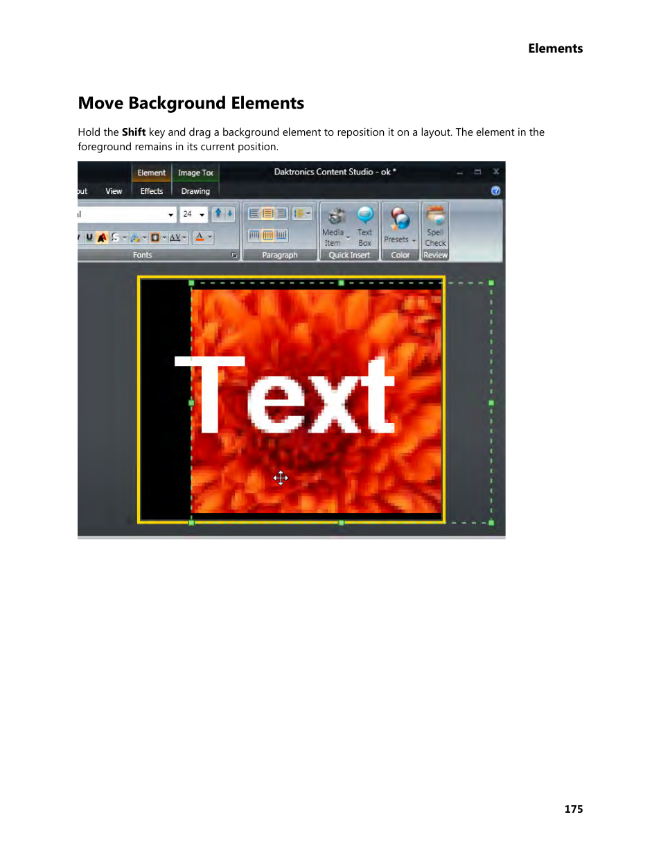 Move background elements | Daktronics Venus 1500 Version 4 User Manual | Page 185 / 254