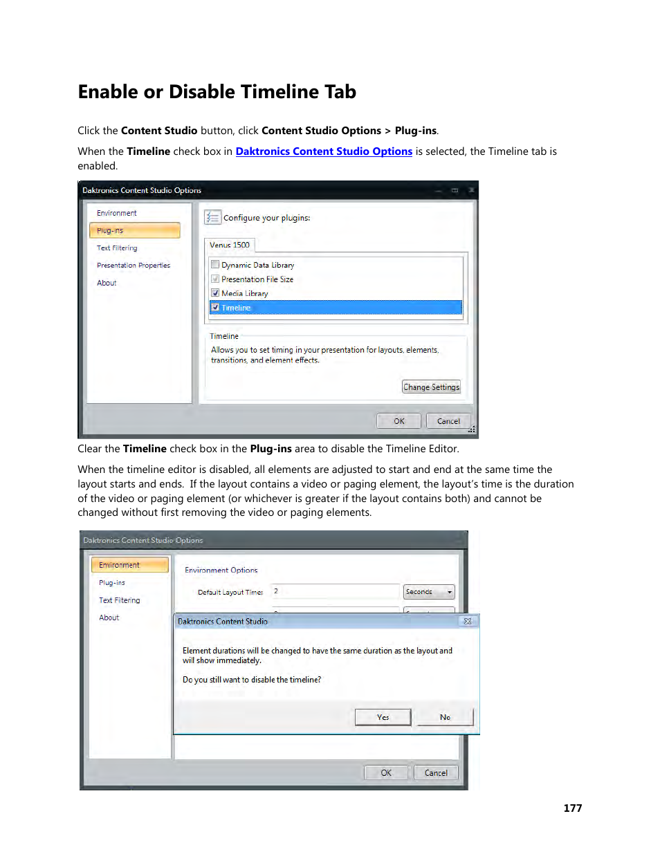 Enable or disable timeline tab | Daktronics Venus 1500 Version 4 User Manual | Page 187 / 254