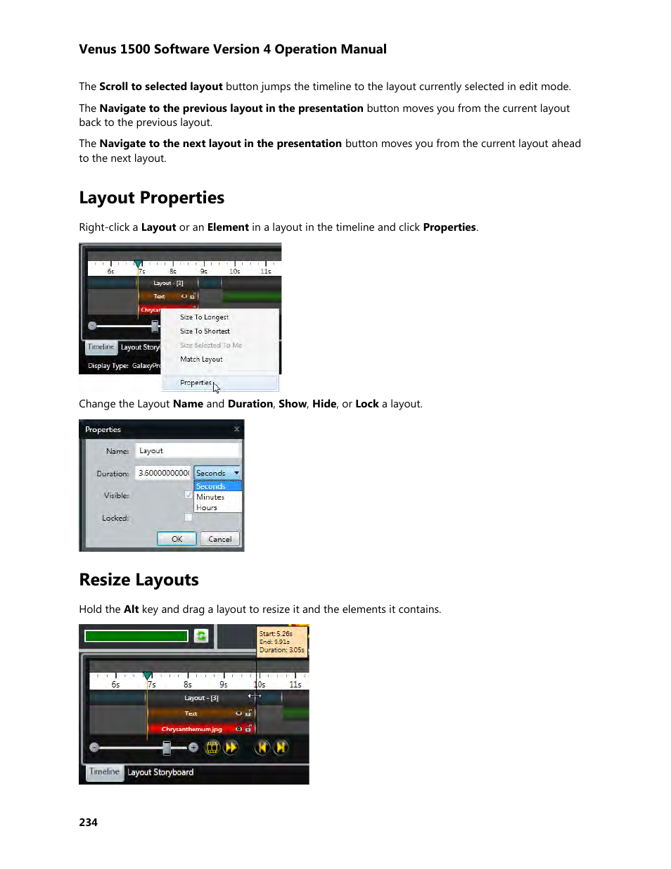 Layout properties, Resize layouts | Daktronics Venus 1500 Version 4 User Manual | Page 244 / 254