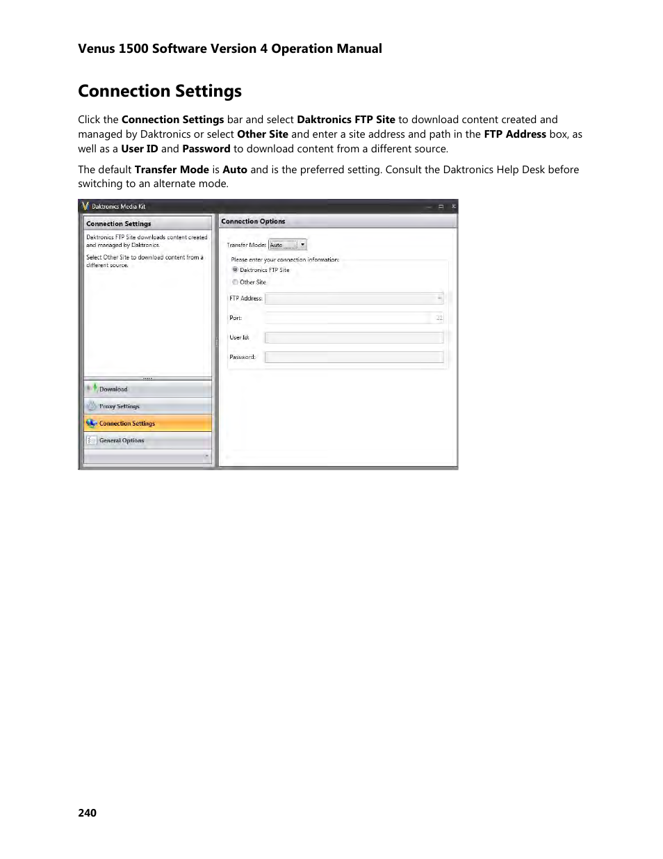 Connection settings | Daktronics Venus 1500 Version 4 User Manual | Page 250 / 254