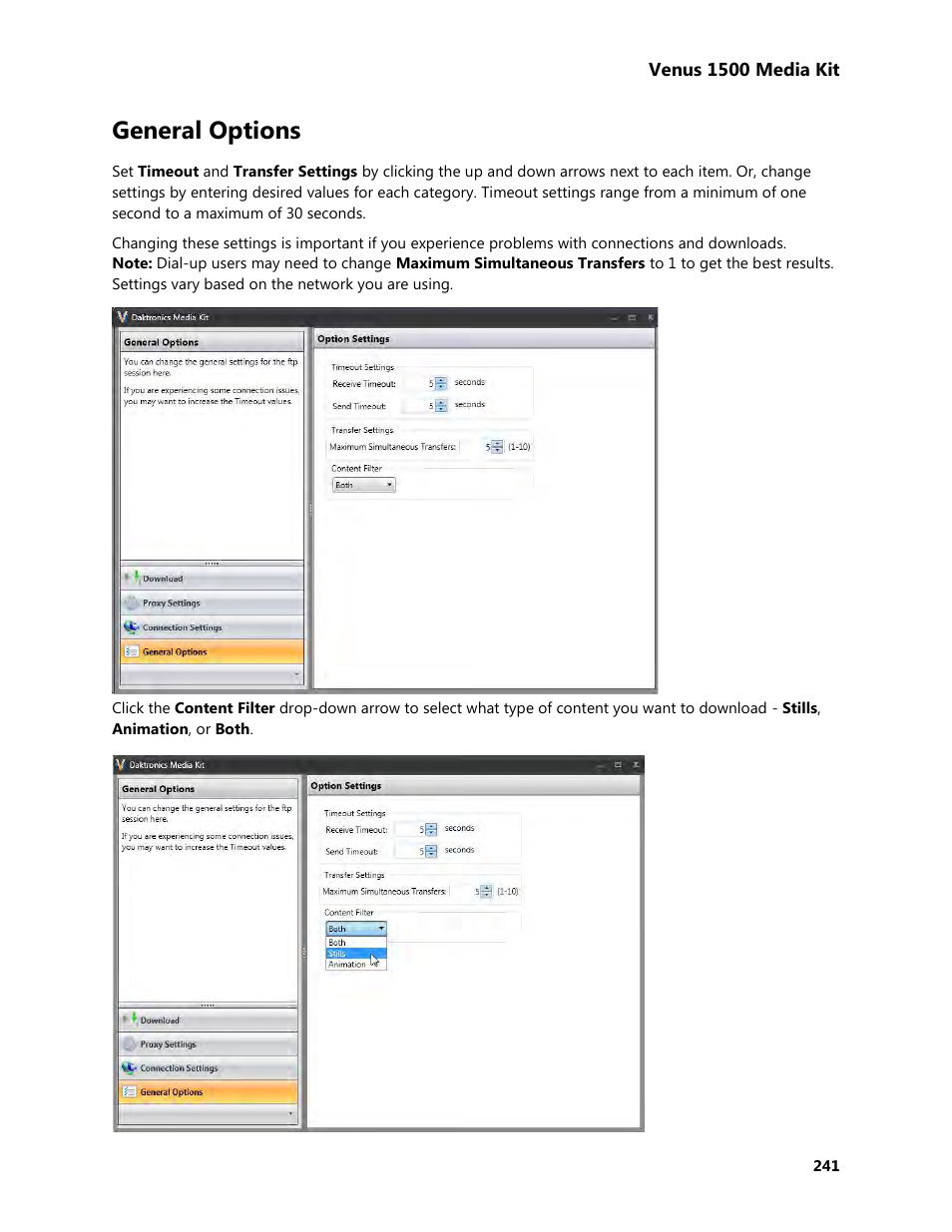 General options | Daktronics Venus 1500 Version 4 User Manual | Page 251 / 254