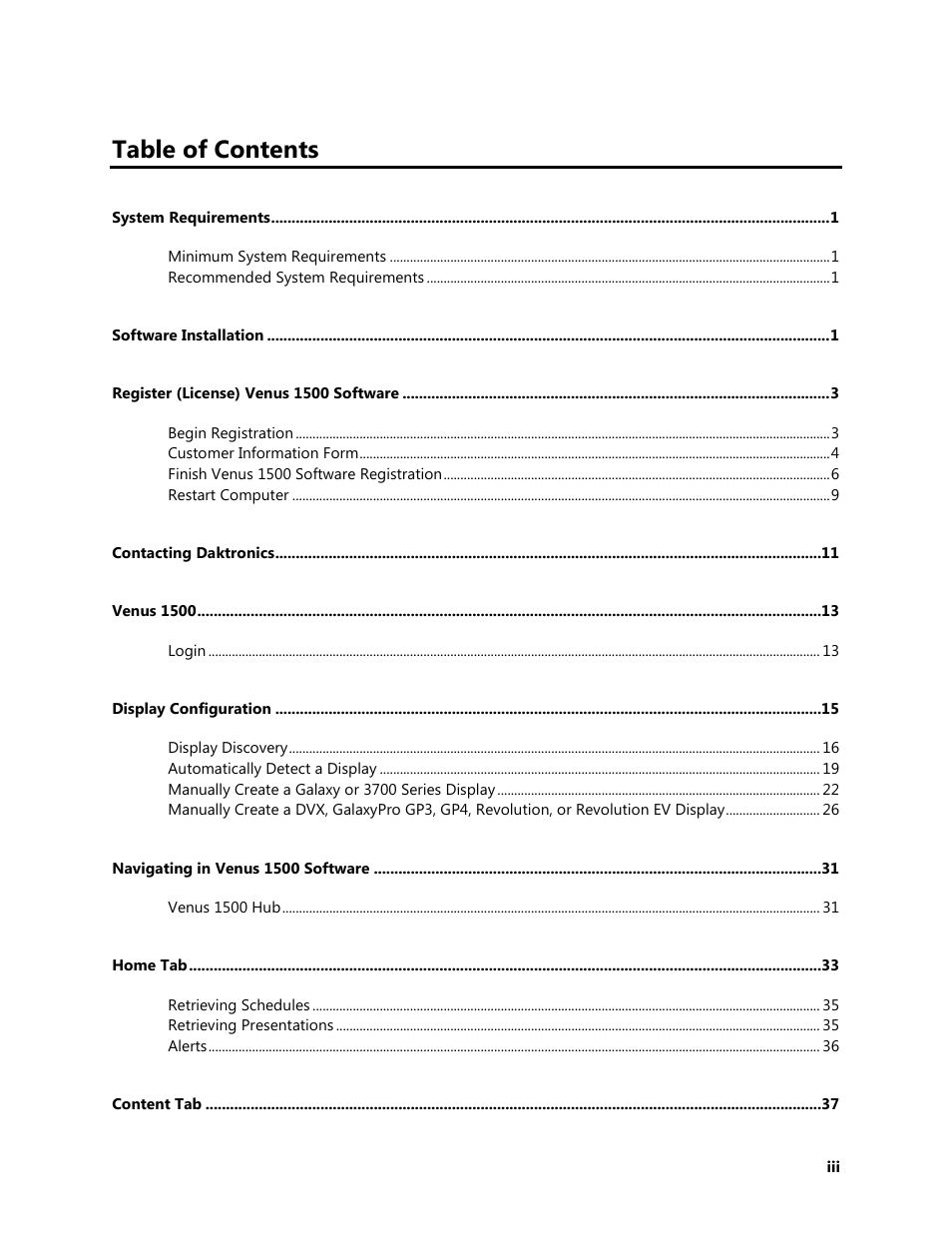 Daktronics Venus 1500 Version 4 User Manual | Page 3 / 254